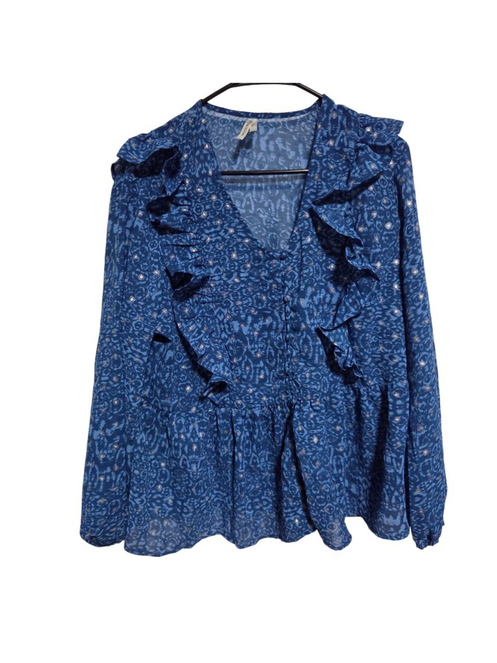 Moon Orchid Blouse Plus Size 1X Blue Ruffle Long Sleeve Romantic Boho Peasant